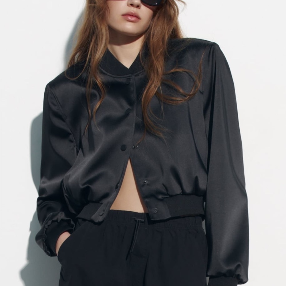 Zara Satin Effect Crop Bomber